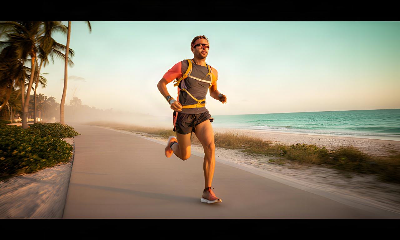 Runner wearing lightweight gear on a Palm Beach oceanfront trail at sunrise